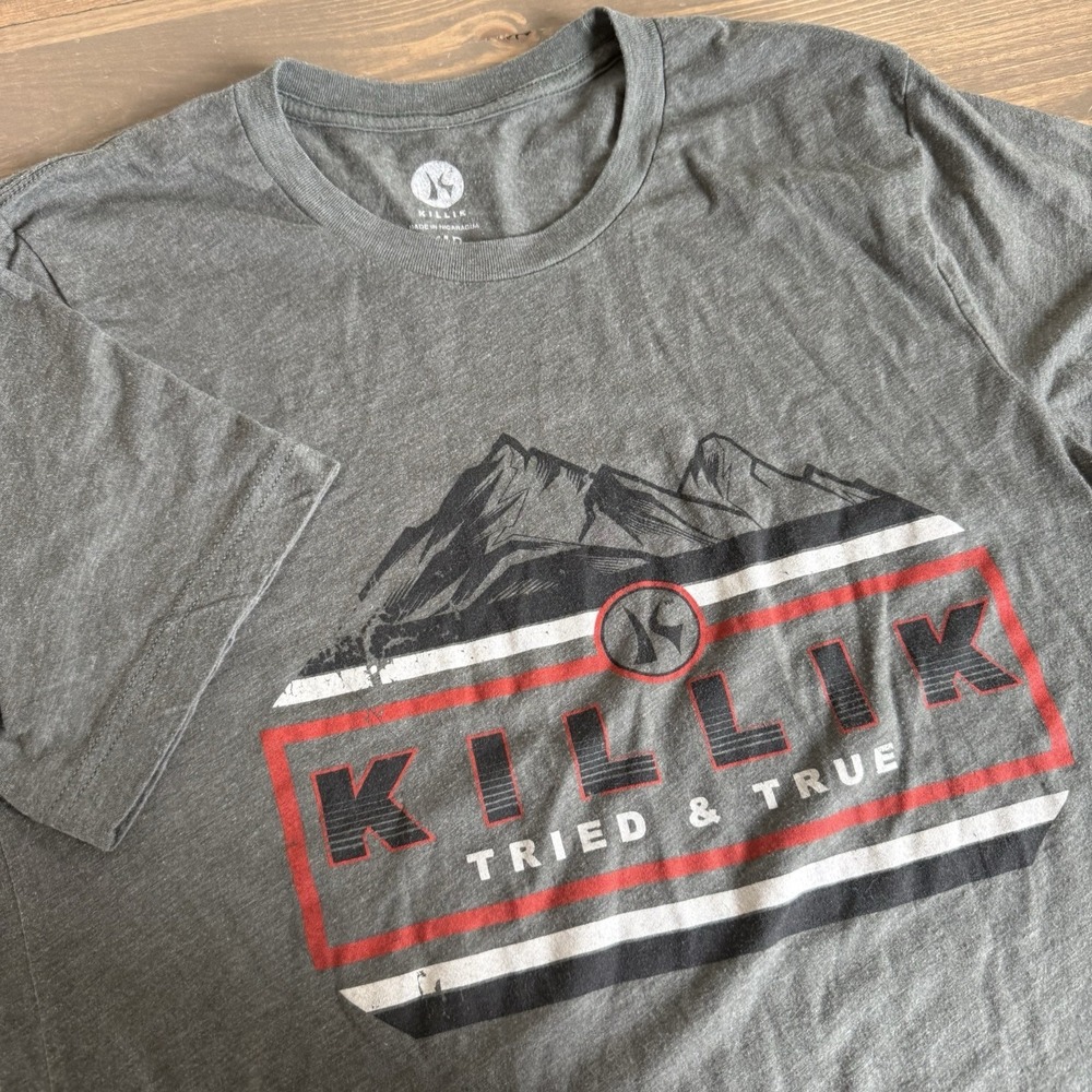Killik Men's Medium Grey Crewneck Short Sleeve Tee T-Shirt Top Graphic Print‎